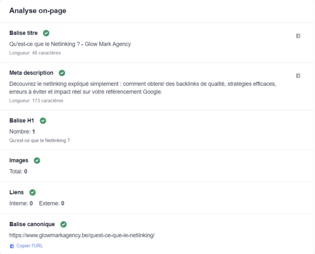 Section de rapport Serpixa avec vérifications détaillées et statuts